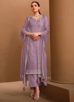 Organza Chiffon Lilac Traditional Wear Swarovski Work Salwaar Suit
